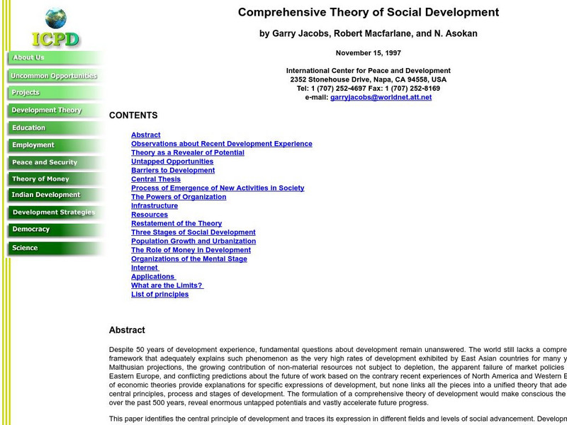 Icpd: Comprehensive Theory of Social Development Article Icpd: Comprehensive Theory of Social Development Article
