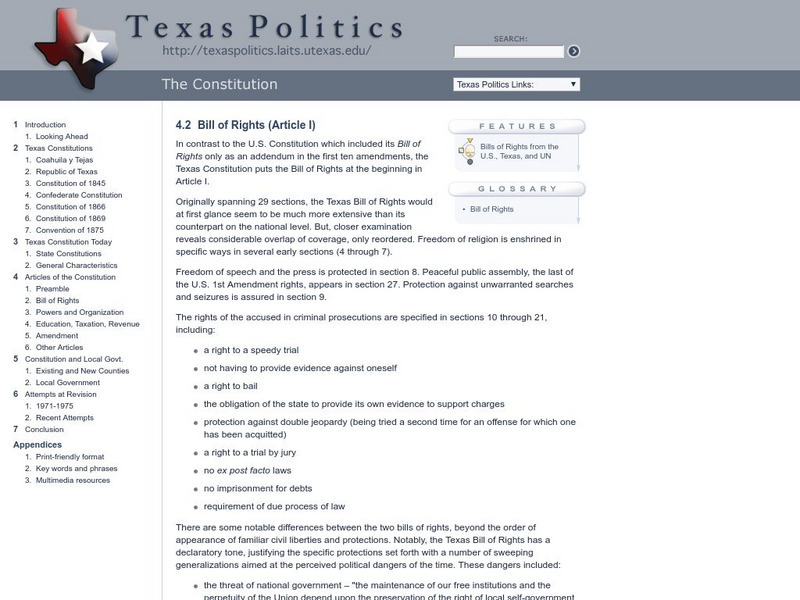 Texas Politics: The Constitution: Bill of Rights Handout Texas Politics: The Constitution: Bill of Rights Handout