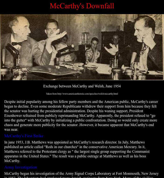 Mount Holyoke College: Mc Carthy's Downfall Handout Mount Holyoke College: Mc Carthy's Downfall Handout