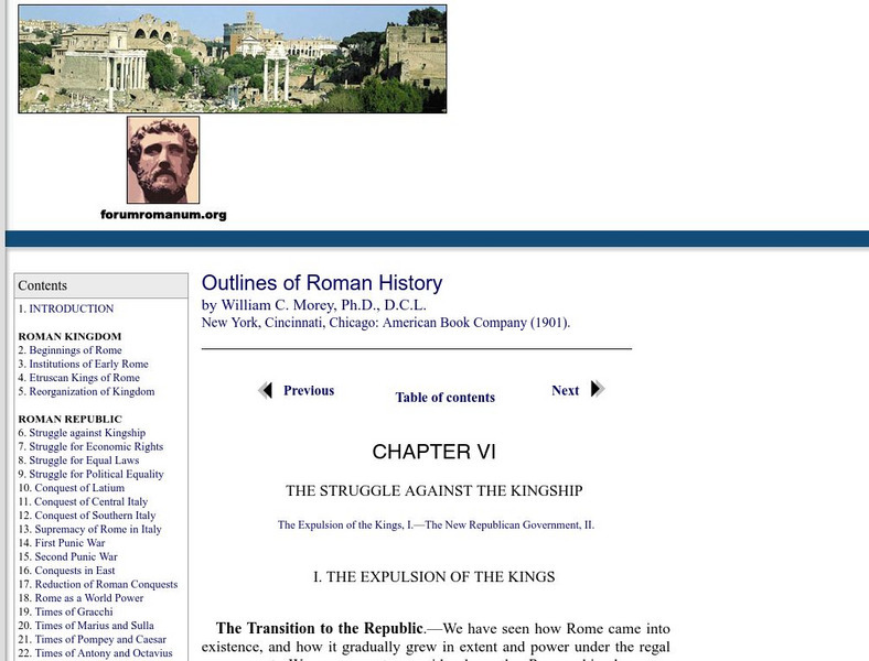 Outlines of Roman History: Struggle Against the Kingship Handout