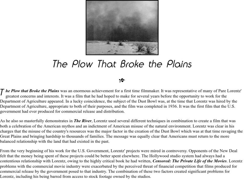 America in the 1930s: The Plow That Broke the Plains Website America in the 1930s: The Plow That Broke the Plains Website