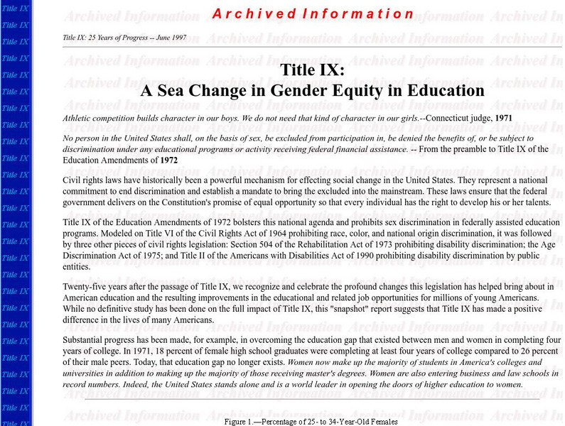Title Ix: A Sea Change in Gender Equity in Education Article