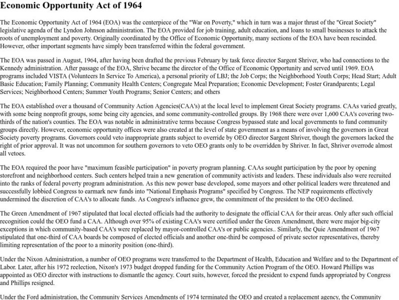 Pearson Education: Economic Opportunity Act of 1964 Website