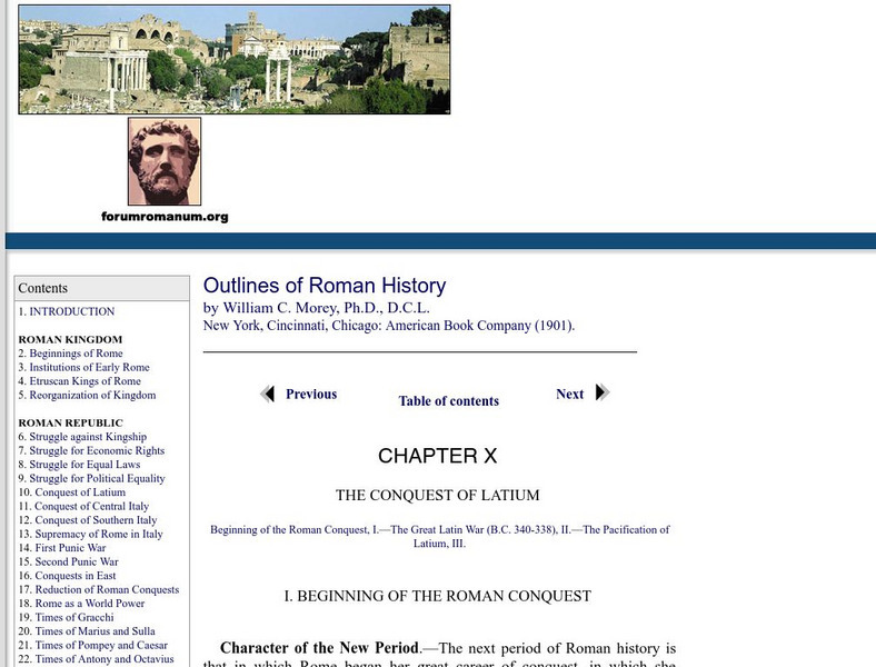 Outlines of Roman History: Conquest of Latium Handout Outlines of Roman History: Conquest of Latium Handout