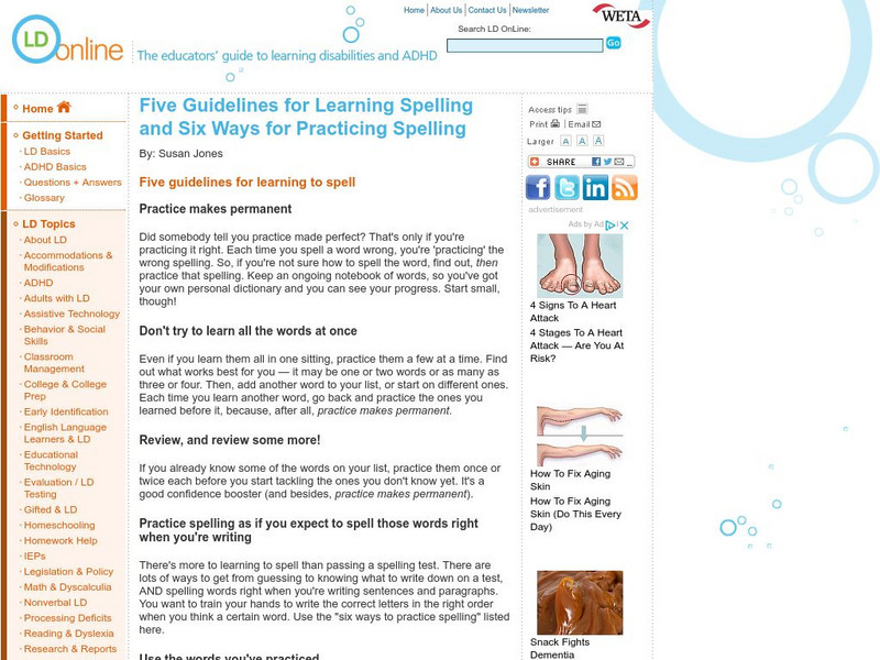 Ld Online: Guidelines for Learning Spelling; Ways to Practice Spelling Activity Ld Online: Guidelines for Learning Spelling; Ways to Practice Spelling Activity