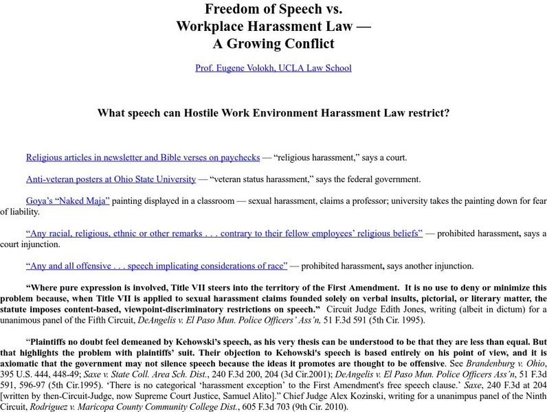 Ucla: Freedom of Speech vs. Workplace Harassment Law Website
