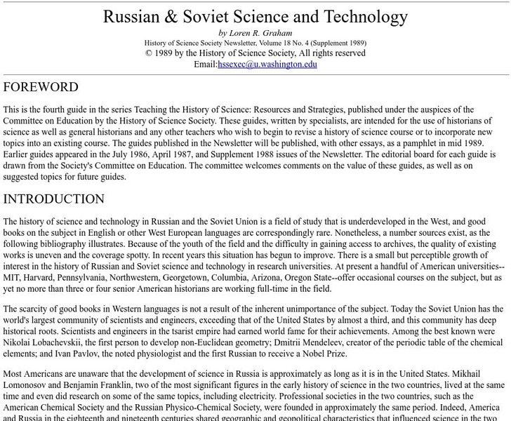 Russian and Soviet Science and Technology Handout Russian and Soviet Science and Technology Handout