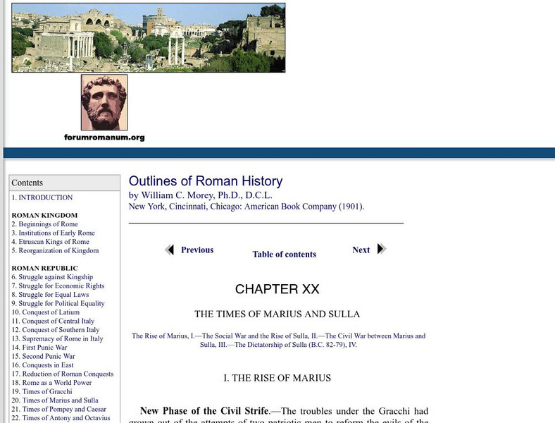 Outlines of Roman History: The Civil War Between Marius and Sulla Handout