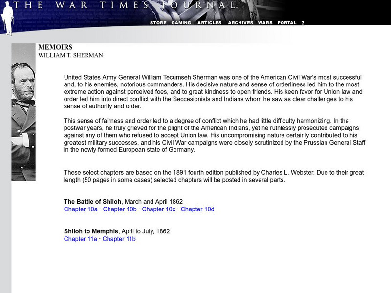 War Times Journal: Memoirs: William T. Sherman Primary