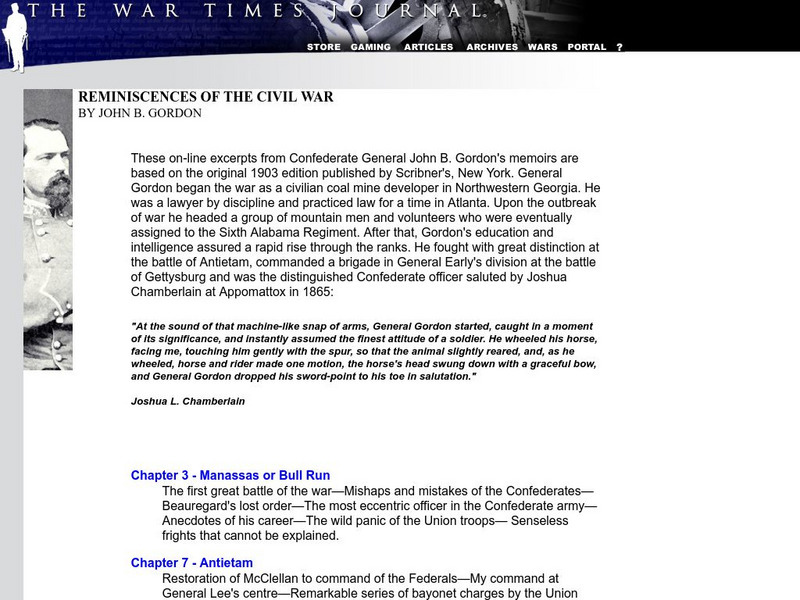 War Times Journal: Reminiscences of the Civil War by John B. Gordon Primary War Times Journal: Reminiscences of the Civil War by John B. Gordon Primary