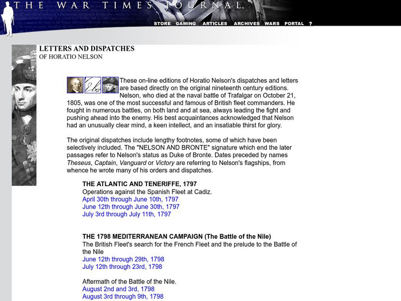 War Times Journal: Letters and Dispatches of Horatio Nelson Primary War Times Journal: Letters and Dispatches of Horatio Nelson Primary