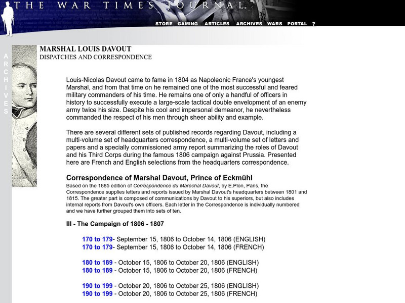 War Times Journal: Marshal Louis Davout: Dispatches and Correspondence Primary War Times Journal: Marshal Louis Davout: Dispatches and Correspondence Primary