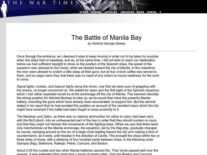 War Times Journal: The Battle of Manila Bay by Admiral George Dewey Primary War Times Journal: The Battle of Manila Bay by Admiral George Dewey Primary