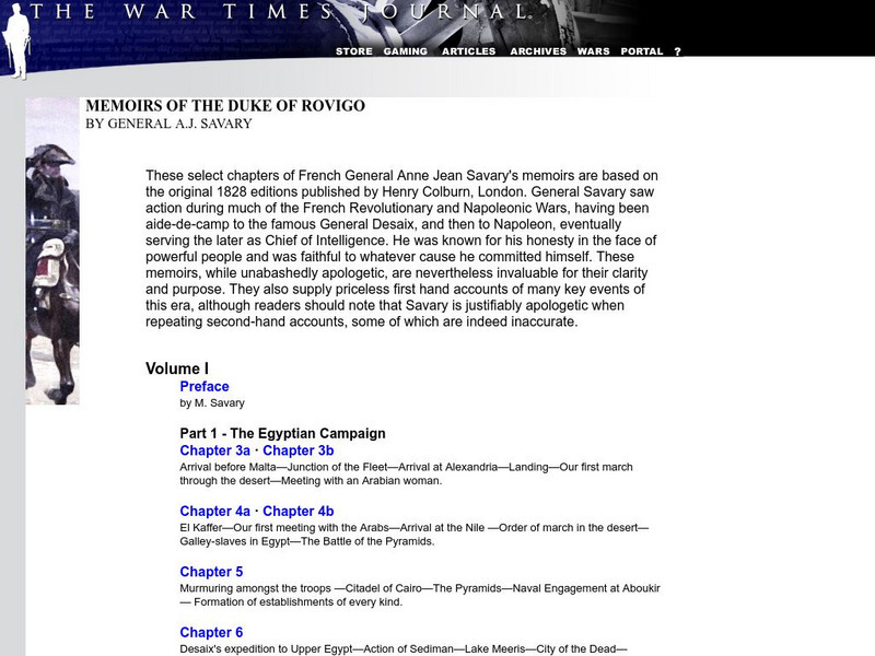 War Times Journal: Memoirs of the Duke of Rovigo by General a.j. Savary Primary War Times Journal: Memoirs of the Duke of Rovigo by General a.j. Savary Primary