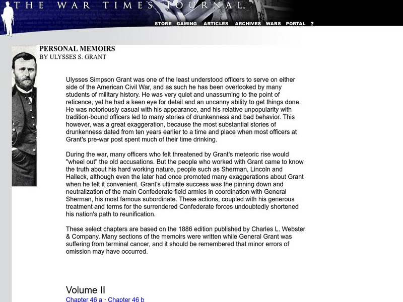 War Times Journal: Personal Memoirs of Ulysses S. Grant Primary War Times Journal: Personal Memoirs of Ulysses S. Grant Primary