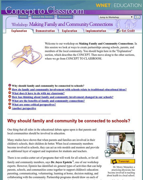 Wnet: Thirteen: Concept to Classroom Workshop: Making Family and Community Connections Professional Doc Wnet: Thirteen: Concept to Classroom Workshop: Making Family and Community Connections Professional Doc