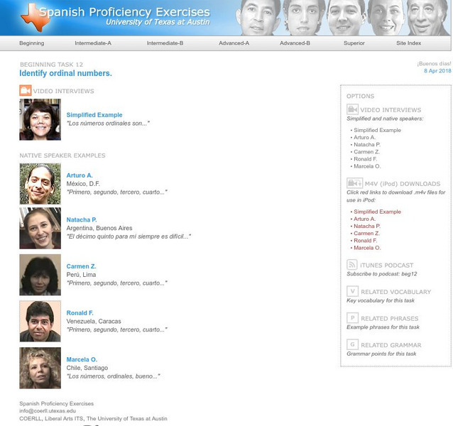 University of Texas: Ordinal Numbers Audio University of Texas: Ordinal Numbers Audio