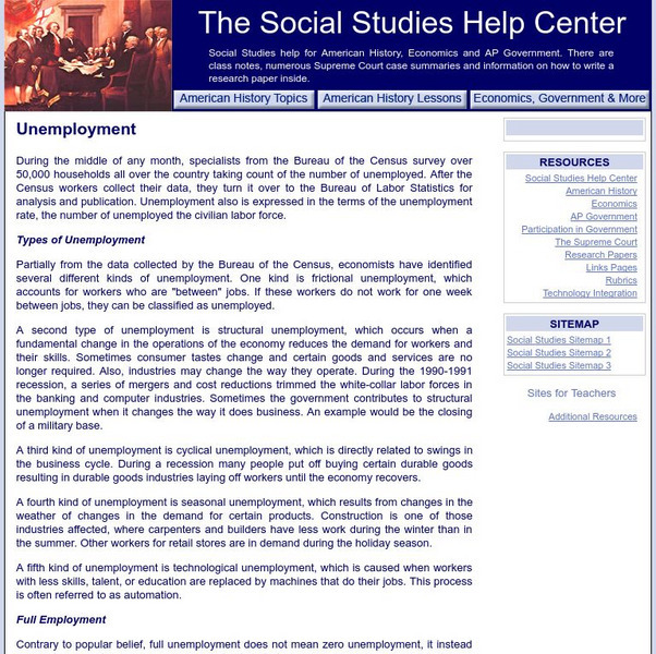 Social Studies Help Center: Unemployment Handout Social Studies Help Center: Unemployment Handout