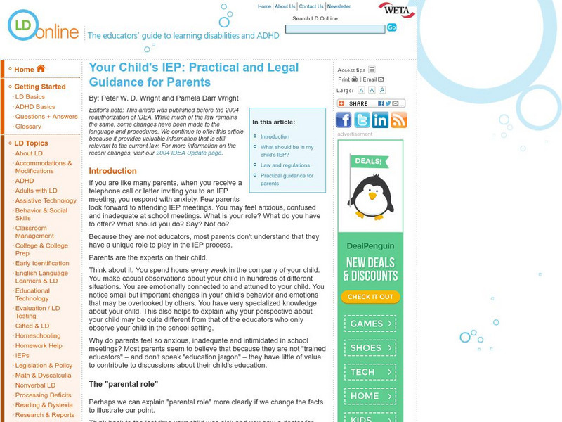Ld Online: Your Child's Iep: Practical and Legal Guidance Professional Doc Ld Online: Your Child's Iep: Practical and Legal Guidance Professional Doc