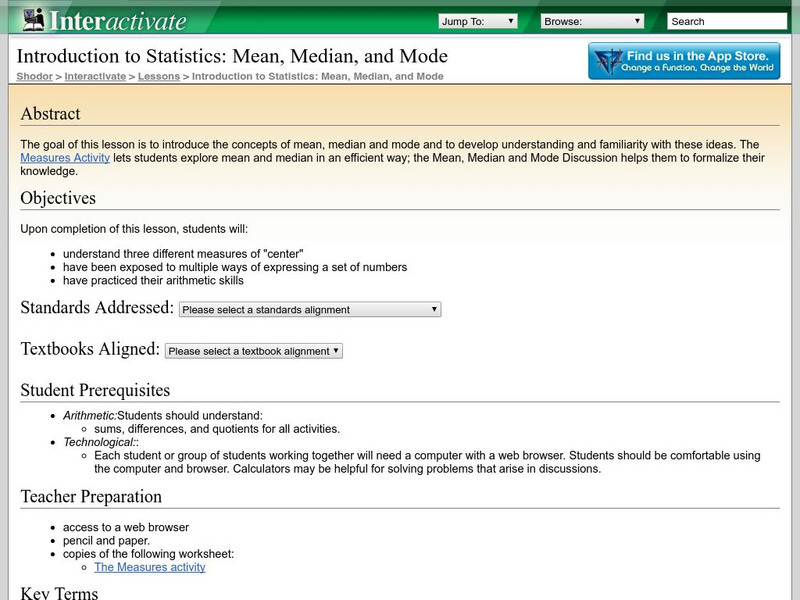 Shodor Interactivate: Lesson: Introduction to Statistics Lesson Plan Shodor Interactivate: Lesson: Introduction to Statistics Lesson Plan