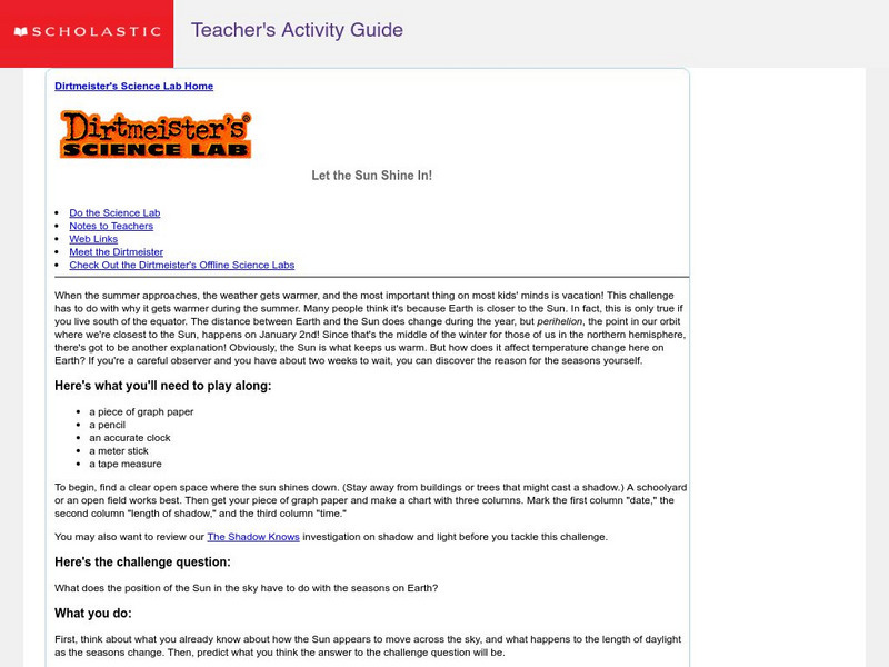 Scholastic: Dirtmeister's Science Lab: Let the Sun Shine In Activity Scholastic: Dirtmeister's Science Lab: Let the Sun Shine In Activity