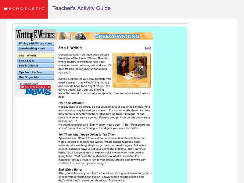 Scholastic: Writing With Writers: Speechwriting Unit Plan Scholastic: Writing With Writers: Speechwriting Unit Plan