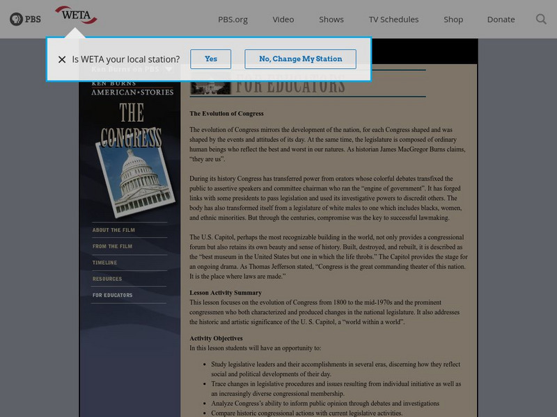 Pbs:the Evolution of Congress Lesson Plan Pbs:the Evolution of Congress Lesson Plan