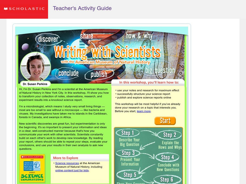 Scholastic: Writing With Scientists With the American Museum of Natural History Handout Scholastic: Writing With Scientists With the American Museum of Natural History Handout