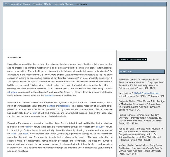 University of Chicago: Media Theory Keywords Glossary: Architecture Primary University of Chicago: Media Theory Keywords Glossary: Architecture Primary