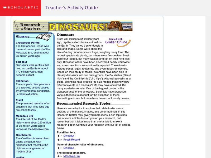 Scholastic: Research Starters: Dinosaurs Handout