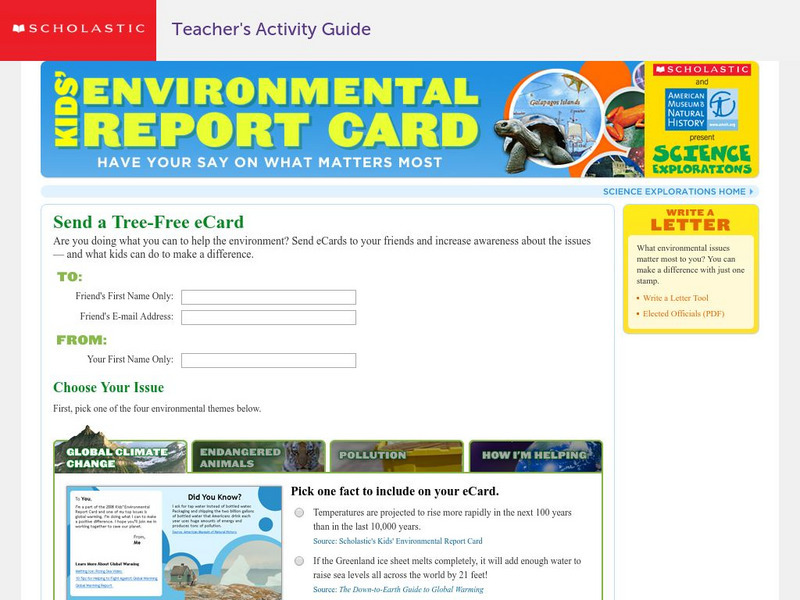 Scholastic: Science Explorations: Kids' Environment Report Card Activity Scholastic: Science Explorations: Kids' Environment Report Card Activity