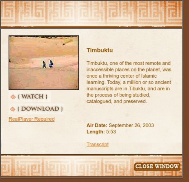 Wnet: Thirteen: Access Islam: Timbuktu Instructional Video