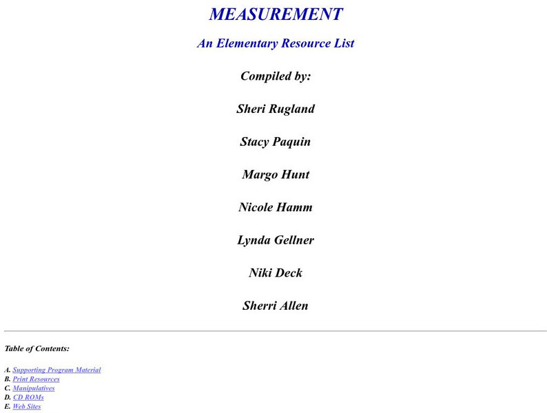 University of Regina: Math Central: Measurement: An Elementary Resource List Professional Doc University of Regina: Math Central: Measurement: An Elementary Resource List Professional Doc