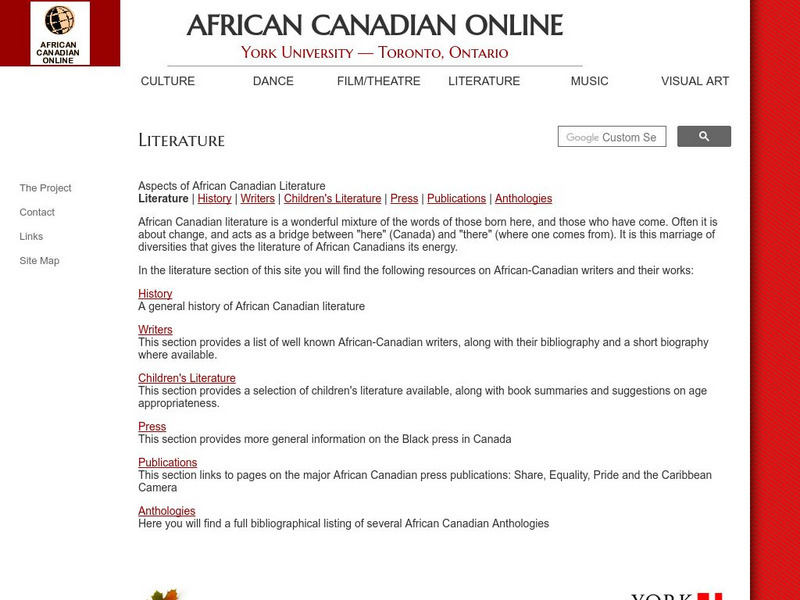 York University: African Canadian Online: Literature Website York University: African Canadian Online: Literature Website