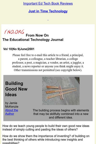 From Now On: Building Good New Ideas Article From Now On: Building Good New Ideas Article