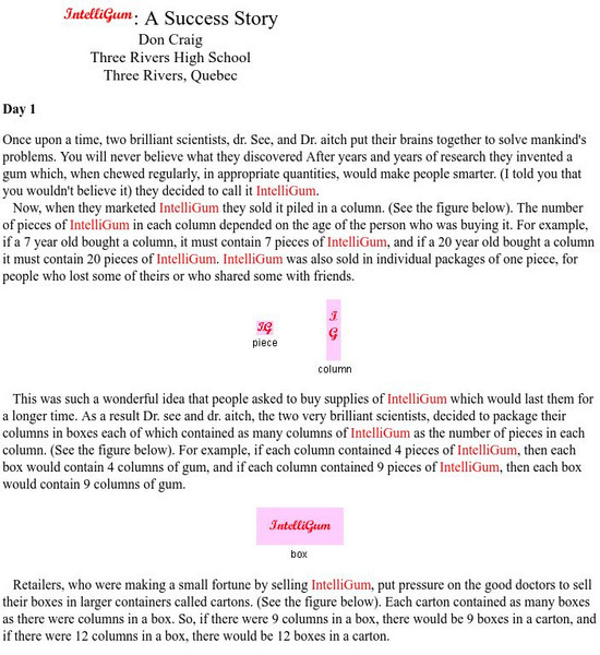 University of Regina: Math Central: Intelli Gum: A Success Story Activity