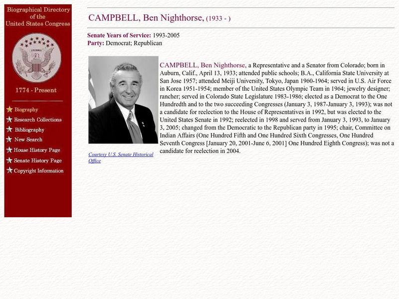 Loc: Biographical Directory of the u.s. Congress: Campbell, Ben Nighthorse Handout Loc: Biographical Directory of the u.s. Congress: Campbell, Ben Nighthorse Handout