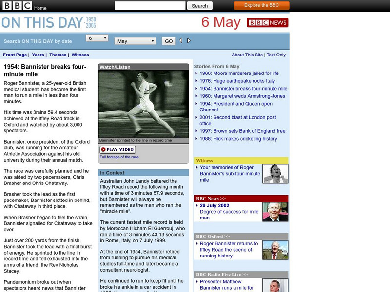Bbc: 1954 Bannister Breaks Four Minute Mile Website Bbc: 1954 Bannister Breaks Four Minute Mile Website
