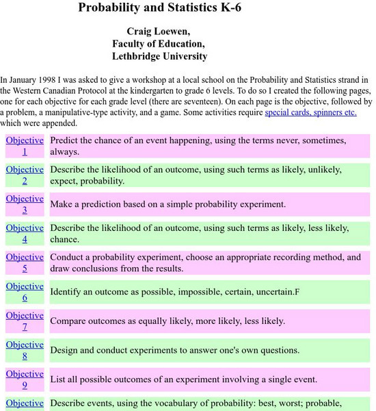University of Regina: Math Central: Probability and Statistics K 6 Activity University of Regina: Math Central: Probability and Statistics K 6 Activity