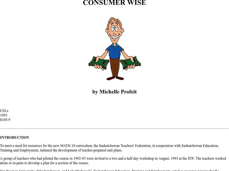 University of Regina: Math Central: Consumer Wise Activity