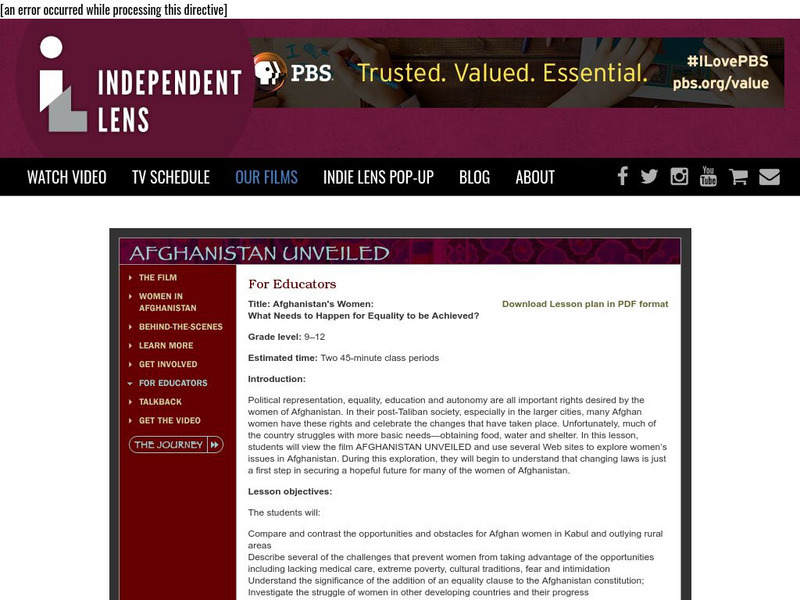 Pbs Teachers: Afghanistan Unveiled (Lessons on Women's Roles in Afghanistan) Lesson Plan Pbs Teachers: Afghanistan Unveiled (Lessons on Women's Roles in Afghanistan) Lesson Plan