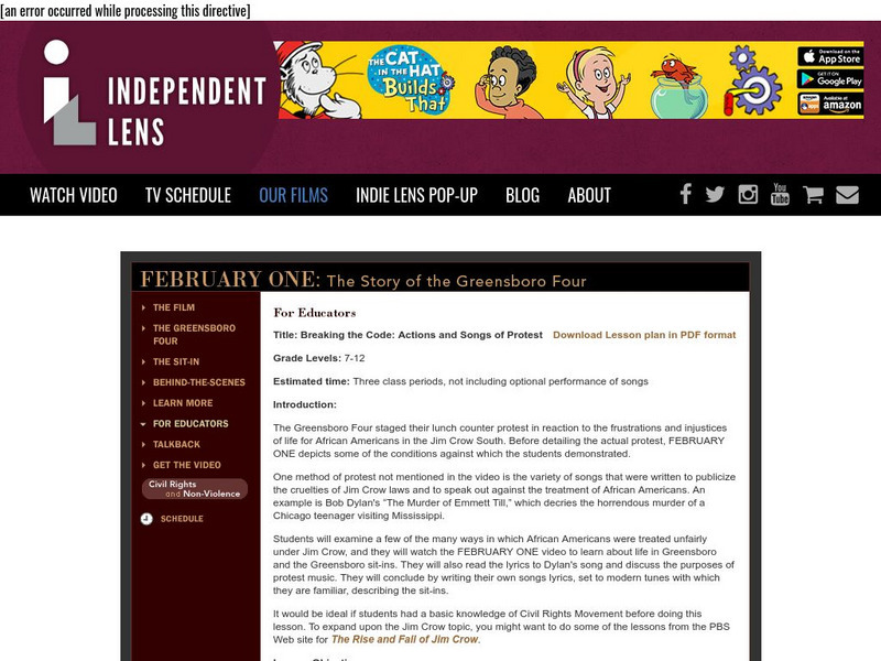Pbs Teachers: February One (Lessons on the Greensboro Sit in of 1960) Lesson Plan Pbs Teachers: February One (Lessons on the Greensboro Sit in of 1960) Lesson Plan