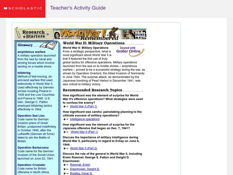 Scholastic Research Starters: World War Ii Military Operations Handout