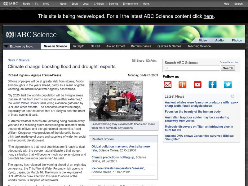 Australian Broadcasting Corporation: News in Science: Climate Change Boosting Flood and Drought Website Australian Broadcasting Corporation: News in Science: Climate Change Boosting Flood and Drought Website