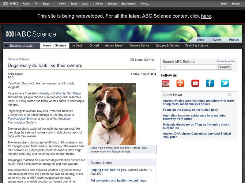 Australian Broadcasting Corporation: News in Science: Dogs Really Do Look Like Their Owners Article Australian Broadcasting Corporation: News in Science: Dogs Really Do Look Like Their Owners Article