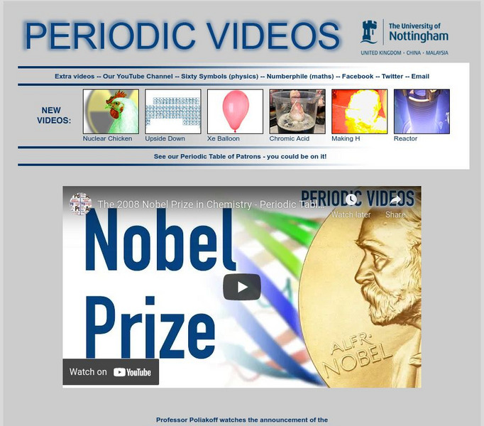 Periodic Table of Videos: The Nobel Prize for Chemistry 2008 Instructional Video Periodic Table of Videos: The Nobel Prize for Chemistry 2008 Instructional Video