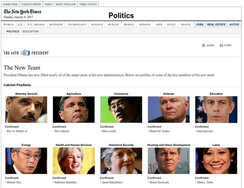 New York Times: Key Members of the 44th President's Team Article New York Times: Key Members of the 44th President's Team Article