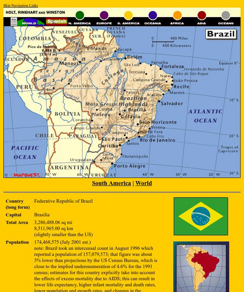 Holt, Rinehart and Winston: World Atlas: Brazil Graphic