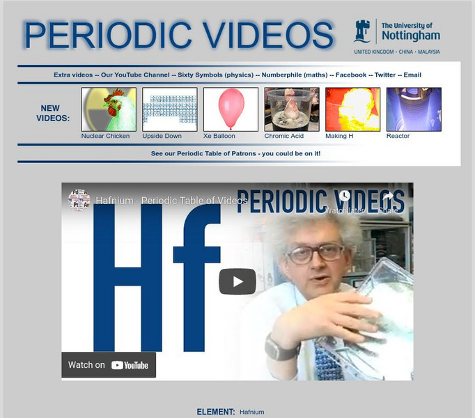 University of Nottingham: Periodic Table of Videos: Hafnium Instructional Video