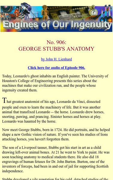 University of Houston: Engines of Our Ingenuity: Engines of Our Ingenuity: George Stubbs's Anatomy Audio